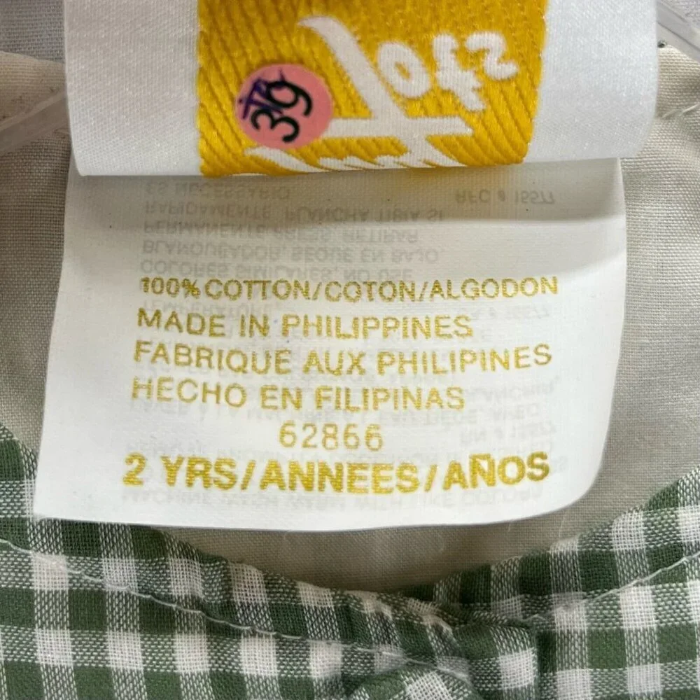 Tiny Tots Original Vintage Dress Girls Size 2T Gingham Floral Puff Sleeves Green - Picture 5 of 8